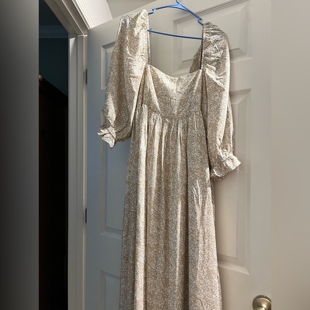 Floral Cream Dress with puff sleeves